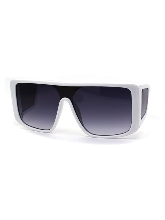 Womens Flat Top Mob Diva Side Visor Lens Boyfriend Sunglasses White Smoke