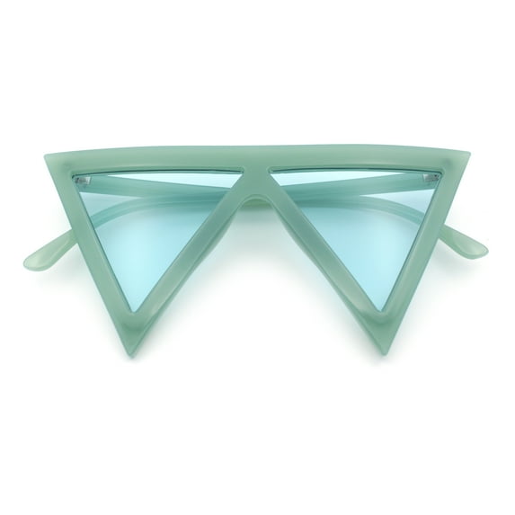Womens Flat Top Perfect Triangle Bold Oversized Cat Eye Plastic Sunglasses Green - Blue