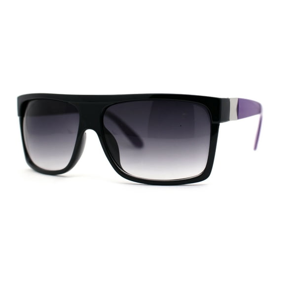 Womens Flat Top Rectangular Mobster Sunglasses Black Purple Smoke