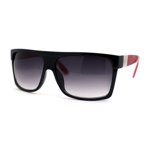 Womens Flat Top Rectangular Mobster Sunglasses Black Red Smoke
