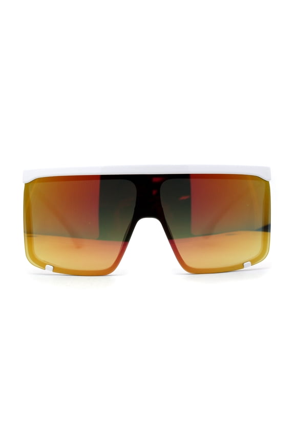Womens Flat Top Shield Oversize Robotic Sunglasses White Orange Mirror