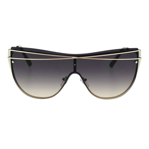 Womens Flat Top Shield Retro Chic Designer Sunglasses Gold Smoke