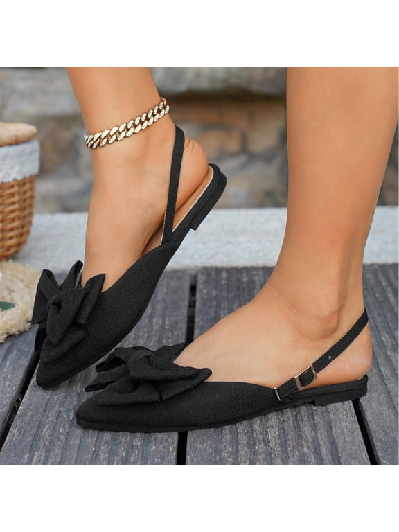 Womens Flats Dressy Bow Closed Pointed Toe Slingback Ballet Shoes Adjustable Buckle Strap Flats Comfortable Casual Black 36