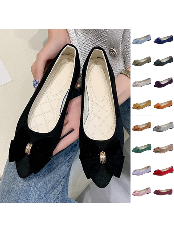 Womens Flats Shoes Casual Slip On Low-Heeled Shoes Fashion Vintage Shallow-Toe English Style Flat Bowknot Shoes Soft-Soled Outdoor Shoes