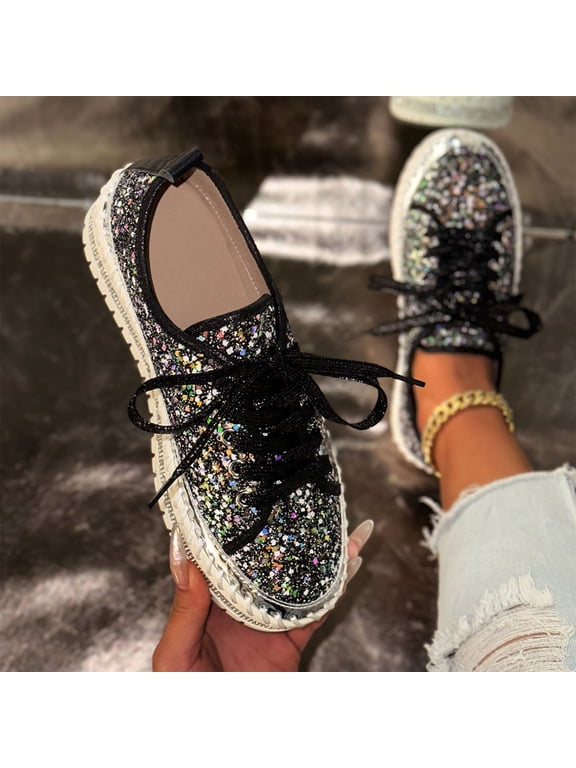 Womens Flats Shoes Casual Solid Color Shiny Thick Bottom Sequined Moccasins Sandals Flat Shoes