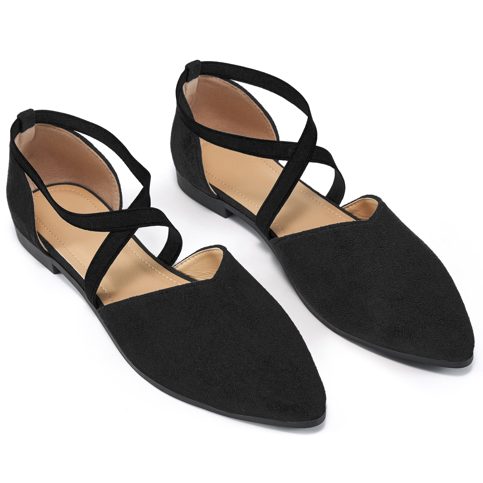 Womens Flats Shoes Fashion Suede Pointed Toe Elastic Ankle Straps ...