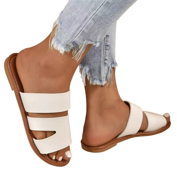 Womens Flats Slides Sandals 2025 Fashion Casual Leather Open Toe Low Heels Dress Slip on Summer Shoes