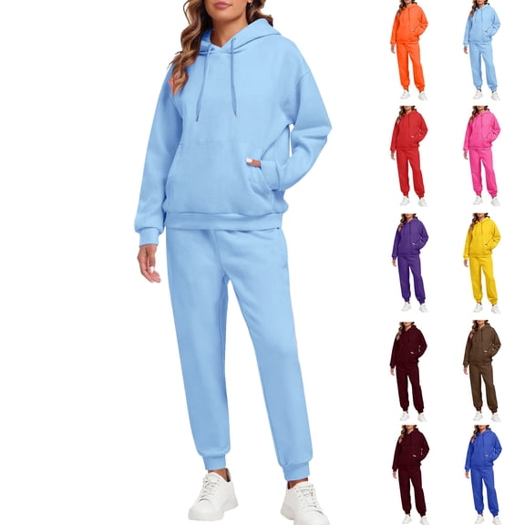 Womens Fleece 2 Piece Outfits Lounge Hoodie Sweatsuits Sets Oversized Sweatshirt Baggy Sweatpants Set W/Pockets Royal Blue XL