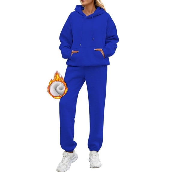 Womens 2 Piece Outfits Sweatsuit Pullover Sweatshirt Hoodie and Joggers Sweatpants Tracksuit Sets Blue L