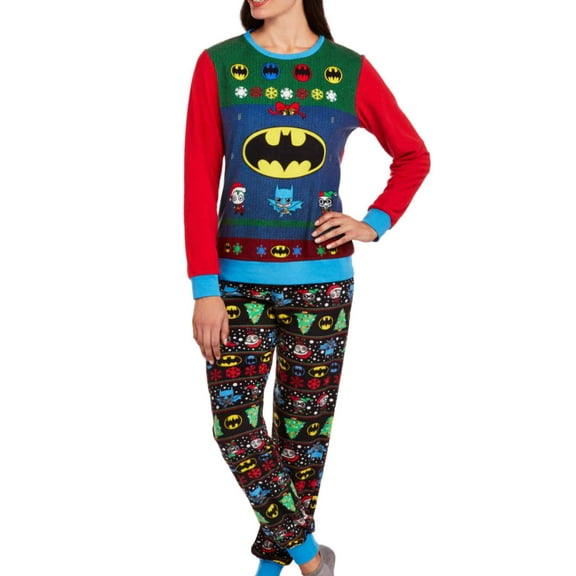 Womens Fleece Batgirl Ugly Sweater Pajamas Batman Holiday Sleep Set
