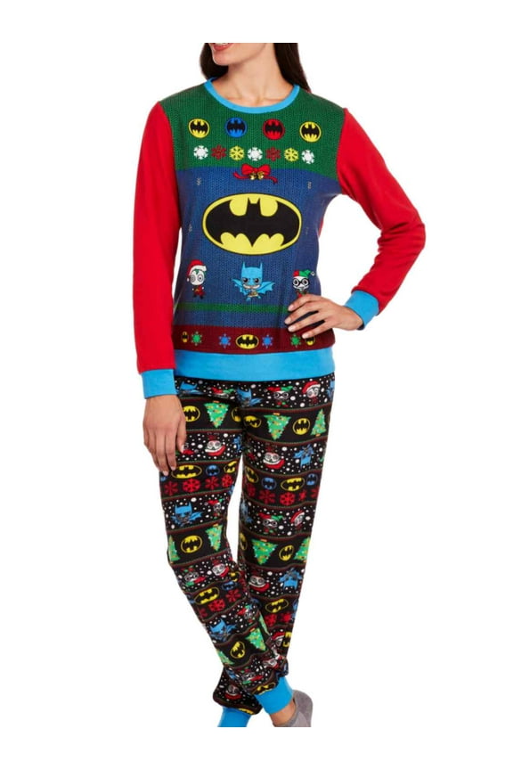 Womens Fleece Batgirl Ugly Sweater Pajamas Batman Holiday Sleep Set