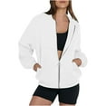 thumbnail image 1 of Womens Fleece Bomber Jacket Casual Stand Collar Zip Up Coat Lightweight Fall Fashion Jackets Trendy Outerwear with Pockets, 1 of 5