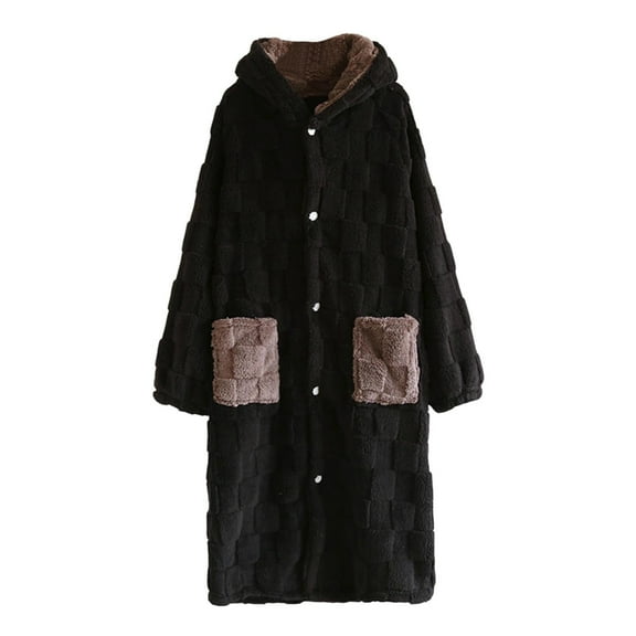 Womens Fleece Button Up Hoodies Robes with Pockets Oversized Long Sherpa Hoodie Fuzzy Kimono Bathrobe