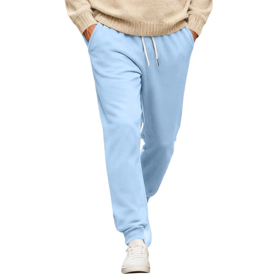 Womens Fleece Drawstring Joggers Sweatpants Basic Solid Color Elastic Waist Casual Athletic Track Pants with Pockets Light Blue L