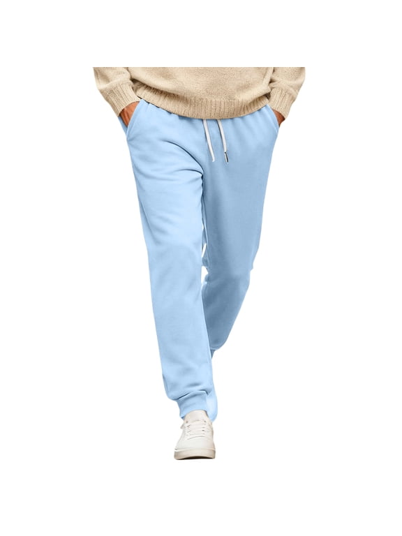 Womens Fleece Drawstring Joggers Sweatpants Basic Solid Color Elastic Waist Casual Athletic Track Pants with Pockets Light Blue XL