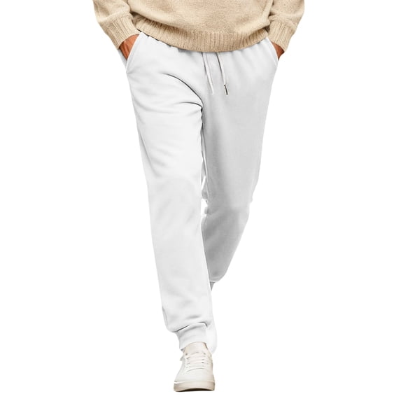 Womens Fleece Drawstring Joggers Sweatpants Basic Solid Color Elastic Waist Casual Athletic Track Pants with Pockets White 3XL