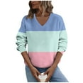 thumbnail image 1 of Womens Fleece Fall Clothes, Long Sleeve Pullover for Women Plus Size Fashion Loose Fit Color Patchwork V Neck Sweatshirts, 1 of 5