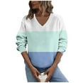 thumbnail image 1 of Womens Fleece Fall Clothes, Long Sleeve Pullover for Women Plus Size Fashion Loose Fit Color Patchwork V Neck Sweatshirts, 1 of 5