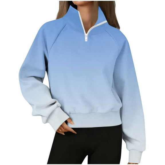 Womens Fleece Fall Clothes, Zip Up Sweatshirts for Women Fashion Loose Fit Warm Ombre Tie Dye Lapel Long Sleeve Pullover