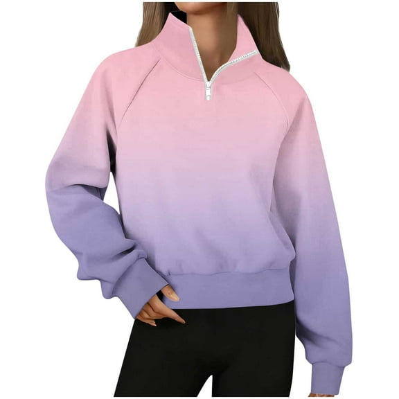 Womens Fleece Fall Clothes, Zip Up Sweatshirts for Women Fashion Loose Fit Warm Ombre Tie Dye Lapel Long Sleeve Pullover