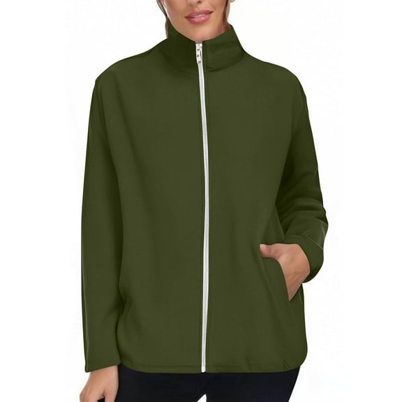 Womens Fleece Fall Coats, Zip Up Sweatshirts for Women Fashion Warm Solid Color Long Sleeve Pullover Jacket