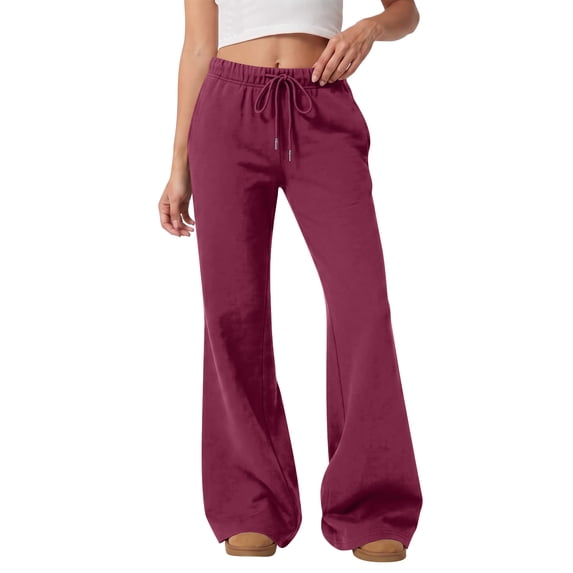 Womens Fleece Flare Sweatpants Wide Leg Lounge Pants with Pockets Fall Drawstring Travel Sweat Pants S