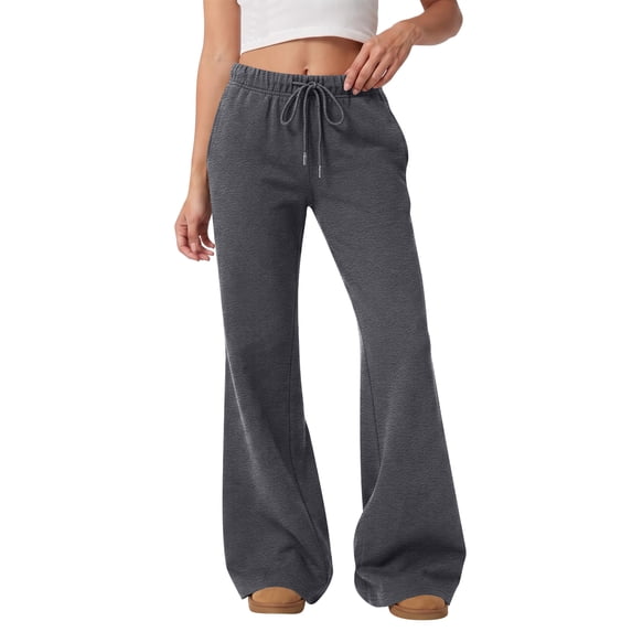 Womens Fleece Flare Sweatpants Wide Leg Lounge Pants with Pockets Fall Drawstring Travel Sweat Pants XL