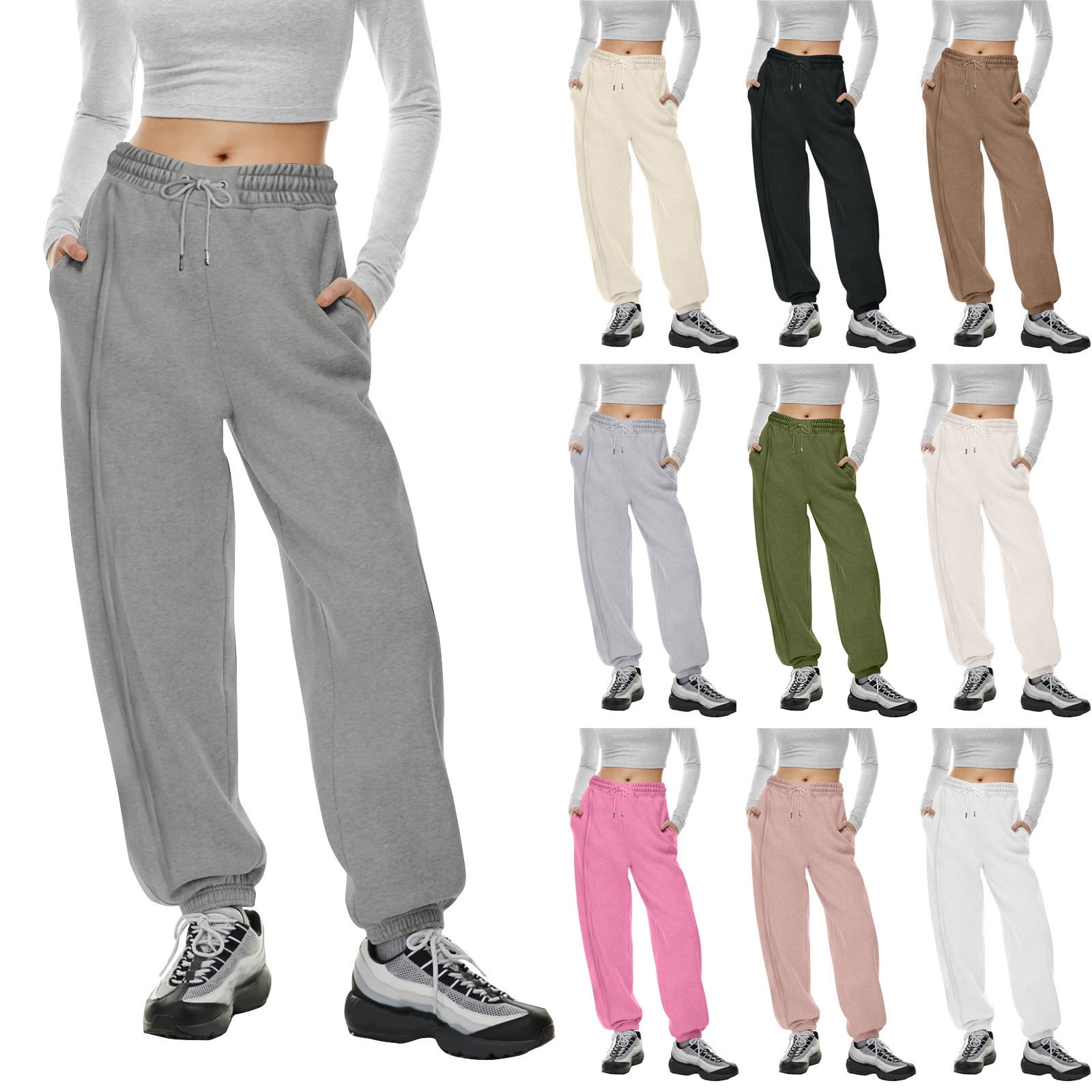 Yovela Womens High Waisted Baggy Sweatpants Comfy Cotton High Waist Jogger  Pants Y2k Trendy Lounge Trousers with Pockets Grey Small