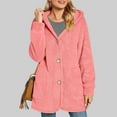 thumbnail image 1 of Womens Fleece Hooded Jacket Button Up Long Sleeve Plush Soft Warm Tunic Jacket with Pocket Casual Winter Coats (S, Pink), 1 of 7