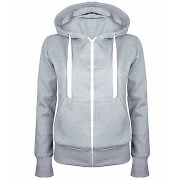 Womens Fleece Hooded Sweatshirt Ladies Plain Zip Up Hoodie Long Sleeves Front Pockets Soft Jumper Stretchable Comfortable Coat Casual Loose Fit Hoody Jacket Sale Clearance Plus Size