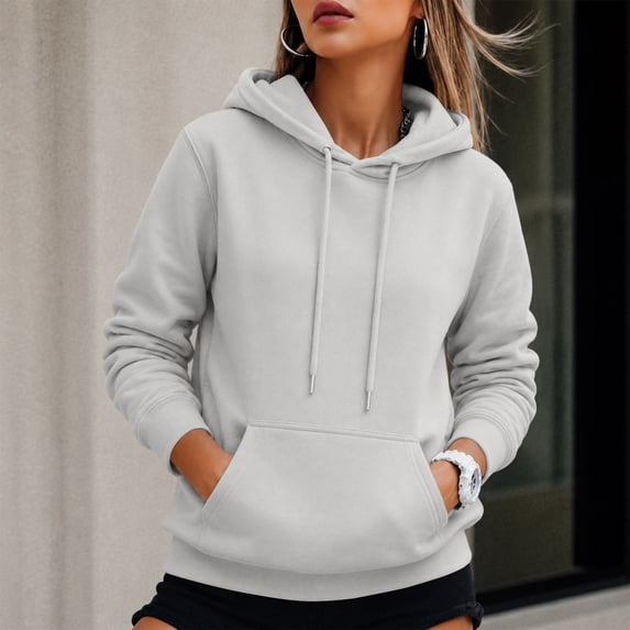 Womens Fleece Hooded Sweatshirts Long Sleeve Pullover Drawstring Hoodies Relaxed Fit Fall Winter Casual Hoodies with Front Pocket, M