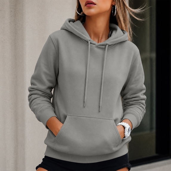 Womens Fleece Hooded Sweatshirts Long Sleeve Pullover Drawstring Hoodies Relaxed Fit Fall Winter Casual Hoodies with Front Pocket, M