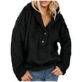 thumbnail image 1 of Womens Fleece Hoodies Coats Casual Fall Winter Warm Sweatshirt Thick Shaggy Fuzzy Button Hoodie Solid Henley Outwear, 1 of 5