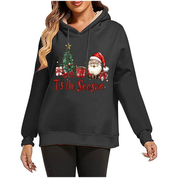 Womens Fleece Hoodies Rhinestone Goblet Sweatshirt Wool Thicken Pullover Christmas Outfits Festival Clothing Merry Christmas Tops Winter Trendy Clothes