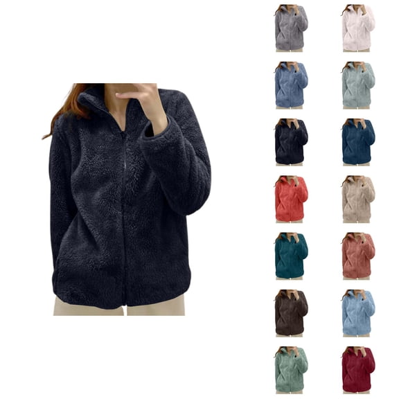 Womens Fleece Jacket 2026 Fashion Soft Thermal Long Sleeve Stand Collar Full Zip Up Winter Coat Outerwear