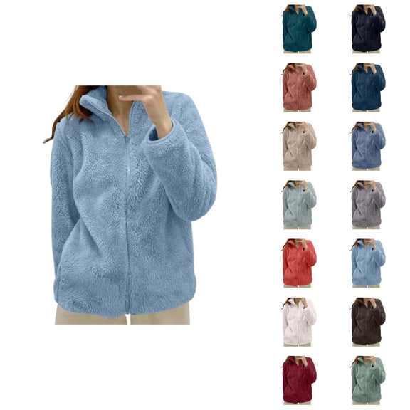 Womens Fleece Jacket 2026 Trendy Thick Warm Long Sleeve Stand Collar Full Zip Up Winter Coat Outerwear