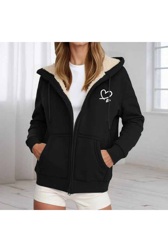 Womens Fleece Jacket Fleece Zip Up Hooded Hoodie Winter Warm Soft Thermal Jackets Coats Outdoor Sports Pullover with Pockets Women's Coats Black M