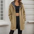 thumbnail image 1 of Womens Jacket Full Zip Long Warm Hooded Tunic Sweatshirt Winter Coats (Khaki XL), 1 of 4