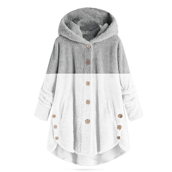 Womens Fleece Jacket Fuzzy Long Sleeve Sherpa Hooded Coats Winter Fall Warm Fuzzy Jackets Plus Size Button Plush Outerwear s