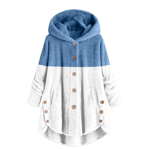 Womens Fleece Jacket Fuzzy Long Sleeve Sherpa Hooded Coats Winter Fall Warm Fuzzy Jackets Plus Size Button Plush Outerwear
