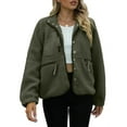 thumbnail image 1 of Womens Fleece Jacket Fuzzy Long Sleeve Short Winter Coats Button Down Jacket Outerwear with Pockets Army Green M, 1 of 6