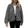 thumbnail image 1 of Womens Fleece Jacket Fuzzy Long Sleeve Short Winter Coats Button Down Jacket Outerwear with Pockets Dark Gray L, 1 of 6
