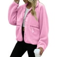 thumbnail image 1 of Womens Fleece Jacket Fuzzy Long Sleeve Short Winter Coats Button Down Jacket Outerwear with Pockets Pink XL, 1 of 6