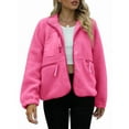 thumbnail image 1 of Womens Fleece Jacket Fuzzy Long Sleeve Short Winter Coats Button Down Jacket Outerwear with Pockets Rose Red S, 1 of 6