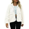 thumbnail image 1 of Womens Fleece Jacket Fuzzy Long Sleeve Short Winter Coats Button Down Jacket Outerwear with Pockets White L, 1 of 6