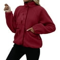 thumbnail image 1 of Womens Fleece Jacket Fuzzy Long Sleeve Short Winter Coats Button Down Jacket Outerwear with Pockets Wine Red XXL, 1 of 6