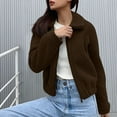 thumbnail image 1 of Womens Fleece Jacket Fuzzy Long Sleeve Short Winter Coats Sherpa Jacket Outerwear with Pockets Coffee XL, 1 of 6