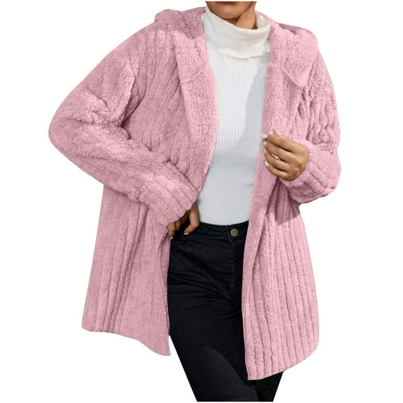 Womens Fleece Jacket Hooded Winter Warm Full Zip Long Sleeve Sherpa Jacket Coat Outerwear with Hood