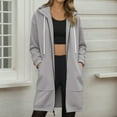 thumbnail image 1 of Womens Jacket Ladies Casual Solid Color Zipper Hooded with Drawstring Long Sleeve Pocket Long Outwear Outdoor Jackets Women's Coats Grey XL, 1 of 7