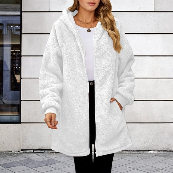 Womens Fleece Jacket Long Sleeve Zipper Hooded Soft Warm Fleece Jacket Fall Jackets Women Coats Winter